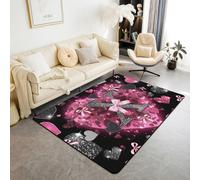 Homewish Tapis Salon 100x150cm Lettre Initiale C Alphabet Bowknot, Tapis Chambre Love Hearts Glitter Leopard Impression, Tapis Sol Arc Valentine Noir Rose, Décoration D'Intérieur FilEnfants