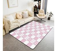 Homewish Tapis Salon 100x150cm Lettre Initiale D, Tapis Chambre Rose et Blanc À Échecs, Tapis Sol Joli Monogramme, Décoration D'Intérieur Grilles de Gingham Kawaii