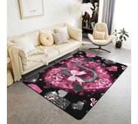 Homewish Tapis Salon 100x150cm Lettre Initiale F Bowknot Alphabet, Tapis Chambre Kawaii Bow Love Hearts Glitter, Tapis Sol FilEnfants Imprimer Léopard, Décoration D'Intérieur Valentine Noir Rose