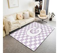 Homewish Tapis Salon 100x150cm Lettre Initiale G,Tapis Chambre Écru Violet À Carreaux,Tapis Sol Monogramme Personnalisé,Décoration D'Intérieur pour Filles Enfants Adolescents Femmes Esthétique Trendy