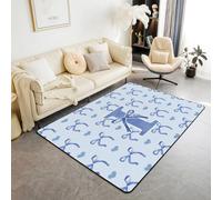 Homewish Tapis Salon 100x150cm Lettre Initiale I Bowknot Alphabet Bleu, Tapis Chambre Kawaii Monogrammé, Tapis Sol Bow Aquarelle Amour Cœurs, Décoration D'Intérieur Filles Enfants