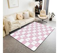 Homewish Tapis Salon 100x150cm Lettre Initiale I, Tapis Chambre Rose et Blanc À Échecs, Tapis Sol Joli Monogramme, Décoration D'Intérieur Grilles de Gingham Kawaii