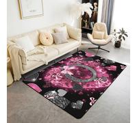 Homewish Tapis Salon 100x150cm Lettre Initiale J Bowknot Alphabet Noir Rose, Tapis Chambre Bow Love Hearts Glitter, Tapis Sol Kawaii FilEnfants, Décoration D'Intérieur Imprimer Leopard