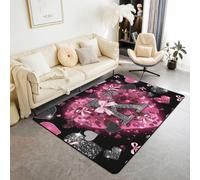 Homewish Tapis Salon 100x150cm Lettre Initiale P Bowknot Alphabet Noir Rose, Tapis Chambre Leopard Print Bow, Tapis Sol Love Hearts Glitter, Décoration D'Intérieur FilEnfants