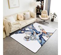 Homewish Tapis Salon 100x150cm Lettre Initiale X, Tapis Chambre Alphabet Astronaute, Tapis Sol Planète Monogrammée, Décoration D'Intérieur Galaxie Spatiale