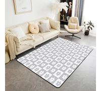 Homewish Tapis Salon 100x150cm Marguerite À Dames, Tapis Chambre Plaid de Buffalo Blanc Gris, Tapis Sol Tableau À Dames de Fleur Mignon Groovy, Décoration D'Intérieur Grille de Gingham Floral de Mode