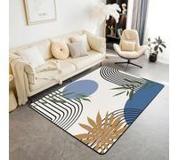 Homewish Tapis Salon 100x150cm Mid Century Boho Bleu,Tapis Chambre pour Enfants Adolescents Adultes Abstraits Modernes,Tapis Sol Feuilles de Plantes Botaniques Minimaliste Simple