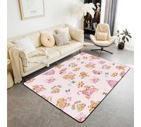 Homewish Tapis Salon 100x150cm Noël Pain D'Gingembre Rose, Tapis Chambre Maison de Pain D'Gingembre de Noël, Tapis Sol Joyeux Fête Festive, Décoration D'Intérieur Décorations de Canne de Bonbonbons