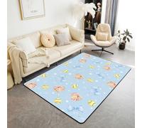 Homewish Tapis Salon 100x150cm Nœud Softball Bleu Tapis Chambre Gants de Baseball Coquets Orange Tapis Sol Jeu de Balle Mignon Décoration D'Intérieur Nœud Élégant Girly