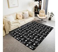 Homewish Tapis Salon 100x150cm Occidental, Tapis Chambre Cowboy Wild West, Tapis Sol Aztèque du Sud-Ouest, Décoration D'Intérieur Cactus de Cheval de Ferme Rustique,Noir Blanc