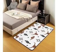 Homewish Tapis Salon 100x150cm Occidental,Tapis Chambre Crâne Longhorn,Tapis Sol Chapeau de Cowboy Boho Aztec,Décoration D'Intérieur Cactus de Taureau d'animaux de Ferme,Brun Blanc