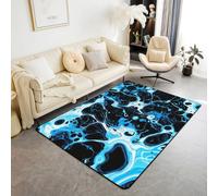 Homewish Tapis Salon 100x150cm Ombre, Tapis Chambre Aquarelle, Tapis Sol Marbre Liquid Tie Dye Quicksand Geometry, Décoration D'Intérieur Noir Blanc Bleu Clair