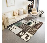Homewish Tapis Salon 100x150cm Patchwork Rustique, Tapis Chambre Ours de Cerf de Chasse, Tapis Sol pour Enfants Retro Cabin Lodge Decor, Décoration D'Intérieur Animal Sauvage des Bois