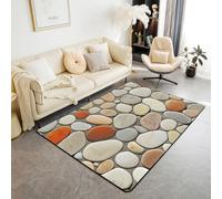 Homewish Tapis Salon 100x150cm Pebble, Tapis Chambre Gravel de Pierre 3D, Tapis Sol Impression de Cailloux de Jardin, Décoration D'Intérieur Plage de Cailloux D'Hawaï,Brun Clair