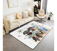 Homewish Tapis Salon 100x150cm Plage D'Été, Tapis Chambre Chiens Kawaii, Tapis Sol Plage de Mer, Décoration D'Intérieur Arbre de Coco Floral Étoile de Mer