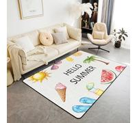 Homewish Tapis Salon 100x150cm Plage Tropicale des Enfants, Tapis Chambre Arbre de Coco Aquarelle, Tapis Sol Pastèque de Fruits D'Été, Décoration D'Intérieur Crème Glacée