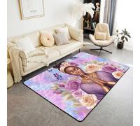 Homewish Tapis Salon 100x150cm Princesse Africaine | Décoration D'Intérieur Floral Violet Élégant Microfibre Filles Noires - Esthétique Inspiration Divine
