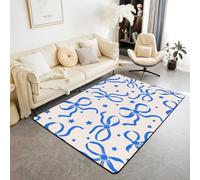 Homewish Tapis Salon 100x150cm Princesse Ruban Bowknot, Tapis Chambre Cravate Bleue de Dessin Animé, Tapis Sol Arc Romantique, Décoration D'Intérieur Motif Étoile Mignon