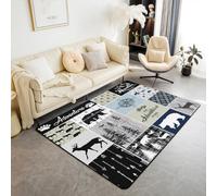 Homewish Tapis Salon 100x150cm Retro Cabin Rustique, Tapis Chambre Country Farmhouse Lodge, Tapis Sol pour Enfants Bear Moose Cerf, Décoration D'Intérieur Chasse À L'Animal Sauvage