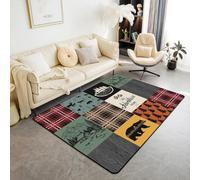 Homewish Tapis Salon 100x150cm Retro Rustic Lodge, Tapis Chambre Cabine Farmhouse, Tapis Sol pour Enfants de Chasse Aux Cerfs d'ours, Décoration D'Intérieur Patchwork de Pays D'Aventure