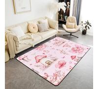 Homewish Tapis Salon 100x150cm Rose Fairy Garden, Tapis Chambre Champignon Floral, Tapis Sol pour Filles Rose Butterfly Flower Bunny, Décoration D'Intérieur Fées Capricieuses