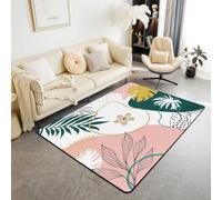 Homewish Tapis Salon 100x150cm Rose Vert, Tapis Chambre Mid Century Abstract, Tapis Sol Boho Circle Floral, Décoration D'Intérieur Impression de Feuille Botanique Ombre Minimalisme Fleur Mignonne