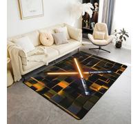 Homewish Tapis Salon 100x150cm Sabre-Lumière, Tapis Chambre Ombre Orange, Tapis Sol Cube Géométrique Lumineux, Décoration D'Intérieur Néon À Échecs