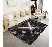 Homewish Tapis Salon 100x150cm Sabre-Lumière, Tapis Chambre Ombre Rose Rouge, Tapis Sol Néon À Échecs, Décoration D'Intérieur Cube Géométrique Lumineux