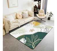 Homewish Tapis Salon 100x150cm Sage Vert, Tapis Chambre Mid Century Abstract, Tapis Sol Boho Circle Floral, Décoration D'Intérieur Feuilles Botaniques Imprimer Ombre Fleur Mignonne Minimaliste