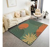 Homewish Tapis Salon 100x150cm Soleil Moderne Abstrait,Tapis Chambre pour Enfants Adolescents Adultes Feuilles Géométriques,Tapis Sol Esthétique Minimaliste Mi-Siècle Vert Orange