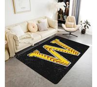 Homewish Tapis Salon 100x150cm Sport de Baseball,Tapis Chambre Lettre Initiale Monogrammée W,Tapis Sol Couture de Dentelle de Balle Chic Accessoires de Softball de Baseball Jaune Noir