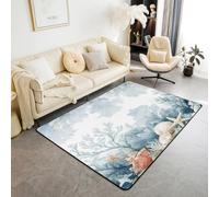 Homewish Tapis Salon 100x150cm Thème Océan, Tapis Chambre Coral Shell Starfish, Tapis Sol Animaux Marins, Décoration D'Intérieur Peinture À l'huile Vie Marine