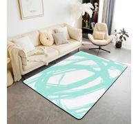 Homewish Tapis Salon 100x150cm Turquoise et Blanc Abstrait,Tapis Chambre Femmes Hommes À Rayures Géométriques,Tapis Sol Minimalistes Graffiti Lignes Esthétiques Art Contemporain Boho Moderne