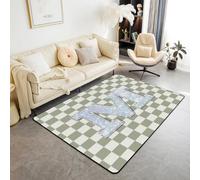 Homewish Tapis Salon 100x150cm Vert Checkered,Tapis Chambre Lettre Initiale M,Tapis Sol Grille À Échecs,Décoration D'Intérieur Enfants Garçons Filles Grille Motif
