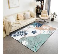 Homewish Tapis Salon 100x150cm Vert Clair, Tapis Chambre Mid Century Abstract, Tapis Sol Boho Circle Floral, Décoration D'Intérieur Feuilles Botaniques Imprimer Ombre Fleur Mignonne Minimaliste