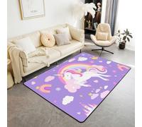 Homewish Tapis Salon 100x150cm Violet Unicorn,Tapis Chambre Filles Princess Unicorn,Tapis Sol Enfants Child Dessin Animé Castle,Décoration D'Intérieur Enfants Fleurs Petal Galaxy Heart Motif