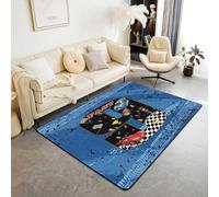 Homewish Tapis Salon 100x150cm Voiture de Course À Thème,Tapis Chambre Rouge Bleu Voiture de Course,Tapis Sol Aquarelle Numéro 9 Track Rut,Décoration D'Intérieur Cool Extreme Sports