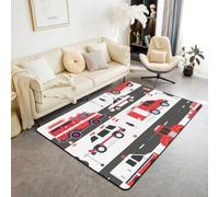 Homewish Tapis Salon 100x150cm Voiture de Police de Camion D'Incendie,Tapis Chambre Véhicule de Sauvetage D'Incendie,Tapis Sol Véhicules de Dessins Animés Moteur D'Incendie d'urgence