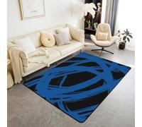 Homewish Tapis Salon 150x200cm Abstract Bleu et Noir,Tapis Sol Femmes Hommes À Rayures Géométriques,Tapis Chambre Minimalistes Graffiti Lignes Esthétiques Art Contemporain Boho Moderne