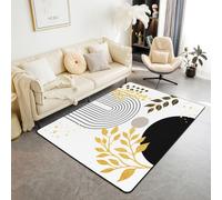 Homewish Tapis Salon 150x200cm Abstract Moderne en Or Noir,Tapis Sol Boho du Milieu du Siècle,Tapis Chambre Feuilles Botaniques Géométriques Vintage Enfants Adultes Minimaliste Simple Arc Sun Plant