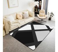 Homewish Tapis Salon 150x200cm Abstract Moderne, Tapis Sol Carré Gris Noir, Tapis Chambre Art Minimaliste Simple, Décoration D'Intérieur Géométrique Contemporaine,Lignes À Rayures