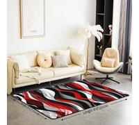 Homewish Tapis Salon 150x200cm Abstract Moderne, Tapis Sol Rouge Noir Rayé, Tapis Chambre pour Garçons Filles Noir Art Minimaliste Simple, Décoration D'Intérieur Géométrique Contemporaine