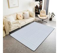 Homewish Tapis Salon 150x200cm Abstrait Rayé Bleu Tapis Sol Rayure Géométrique Tapis Chambre Couture Décoration D'Intérieur Style Simple Moderne