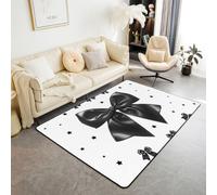 Homewish Tapis Salon 150x200cm Arcs Noirs,Tapis Sol Princesse de Rêve Bow Bowknot,Tapis Chambre Noir et Blanc,Décoration D'Intérieur Enfants Filles Adultes Coquette À La Mode Preppy