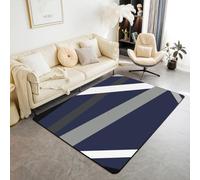 Homewish Tapis Salon 150x200cm Art Moderne, Tapis Sol Géométrie Abstraite, Tapis Chambre Lignes Rayées Bleu Foncé, Décoration D'Intérieur Minimaliste Contemporain,Mode Simple