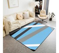 Homewish Tapis Salon 150x200cm Art Moderne, Tapis Sol Géométrie Abstraite, Tapis Chambre Lignes Rayées Bleues du Ciel, Décoration D'Intérieur Minimaliste Contemporain,Mode Simple