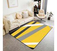 Homewish Tapis Salon 150x200cm Art Moderne, Tapis Sol Géométrie Abstraite, Tapis Chambre Lignes Rayées Grises Jaunes, Décoration D'Intérieur Minimaliste Contemporain,Mode Simple