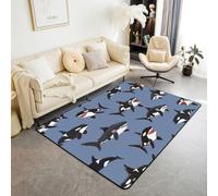 Homewish Tapis Salon 150x200cm Baleine Tueuse Noire,Tapis Sol Côtière,Tapis Chambre Tween Garçons Filles Océan Vie Marine,Décoration D'Intérieur Animaux de Mer