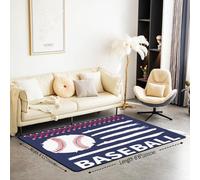 Homewish Tapis Salon 150x200cm Baseball,Tapis Sol Sport de Softball,Tapis Chambre Garçons Enfants Adolescents Adultes Jeux de Balle Bleu Marine,Décoration D'Intérieur Rayures Géométriques Modernes
