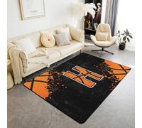 Homewish Tapis Salon 150x200cm Basketball,Tapis Sol H Monogrammé Personnalisé,Tapis Chambre Balles de Jeu Chic,Décoration D'Intérieur Thème de Basket-Ball Imprimé en 3D